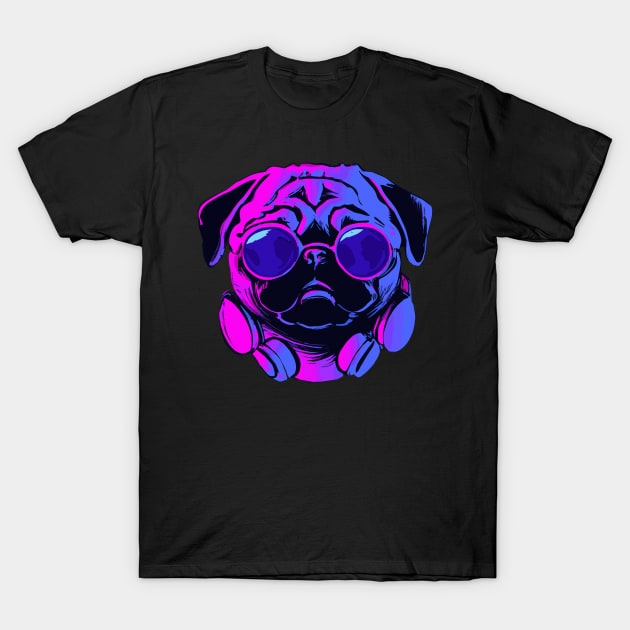 Synthwave Pug Dog Lover Puppy T-Shirt by BetterManufaktur